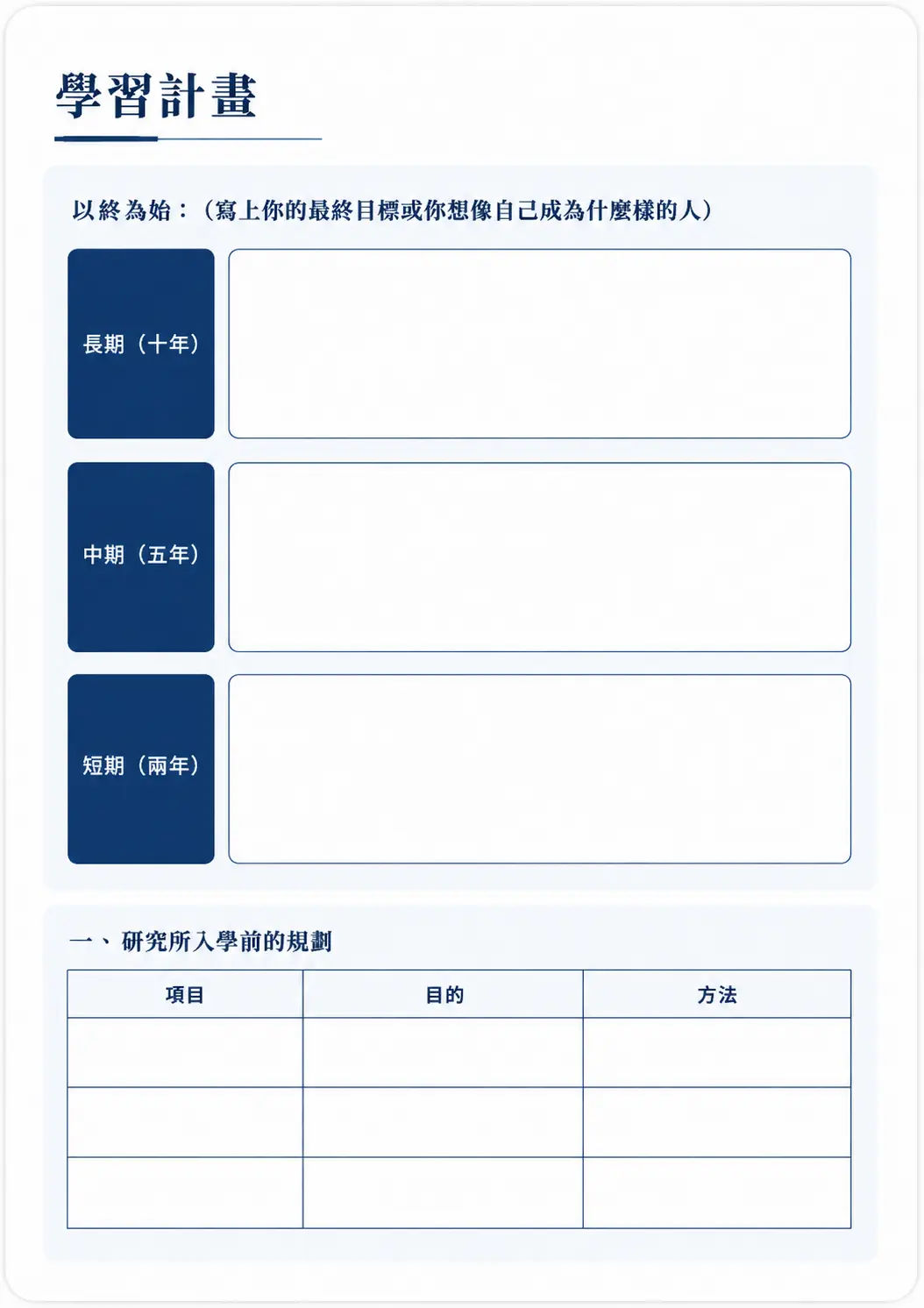 學習計劃templete
